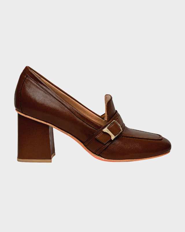 Claudette Leather Buckle Heeled Loafers